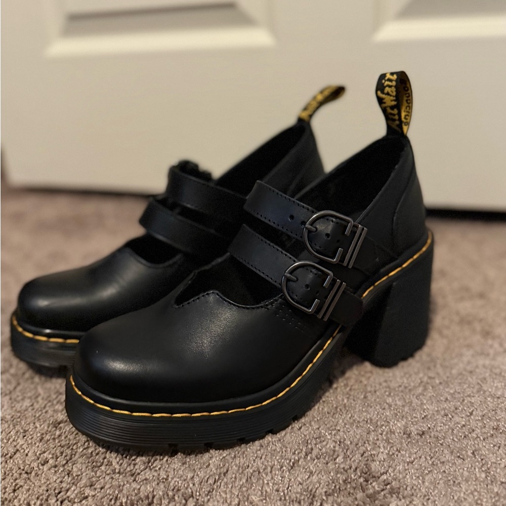 Dr Martens EVIEE SENDAL LEATHER HEELED SHOES - Picture 3 of 13